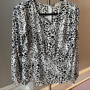 Loft Black and White Blouse with light peplum flare